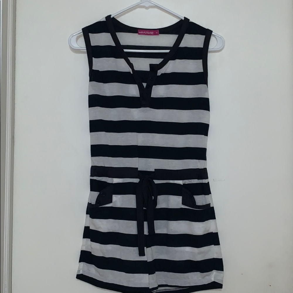 Navy blue & white striped romper